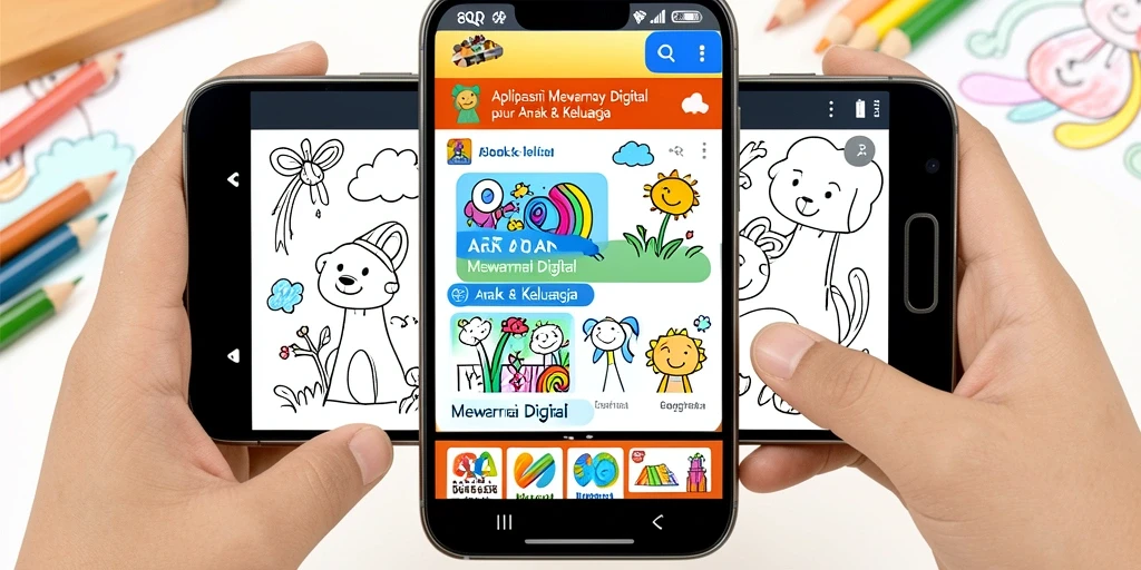 Antarmuka menarik aplikasi 8QR untuk mewarnai digital.