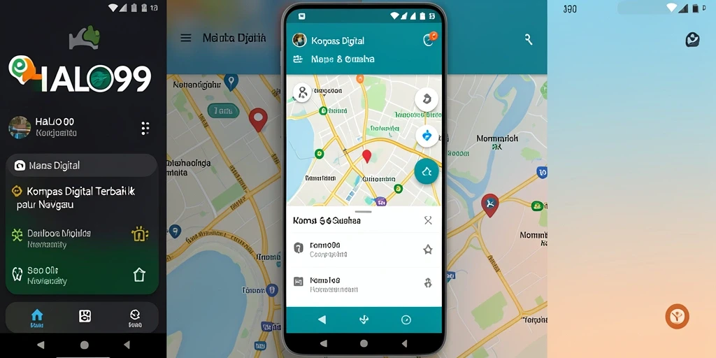 Antarmuka HALO99 yang sederhana dan fungsional untuk navigasi kompas digital.