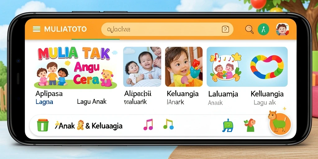 Tampilan antarmuka <strong>MULIATOTO</strong> yang ramah anak dengan berbagai pilihan lagu.